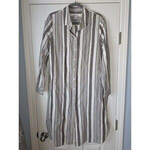 Chico's Linen Blend Stripe Maxi Shirt Size 2 (12 or Large) Coastal Beach Resort